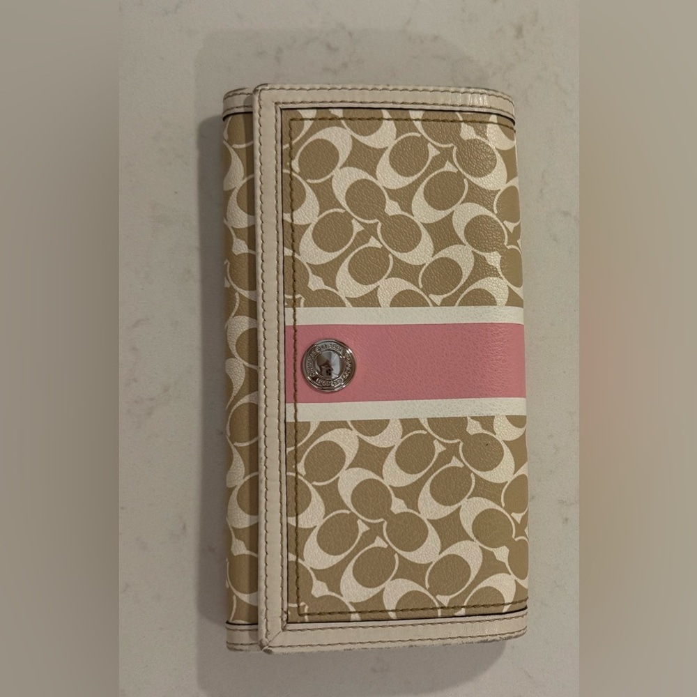 Tan and Pink Wallet with Logo